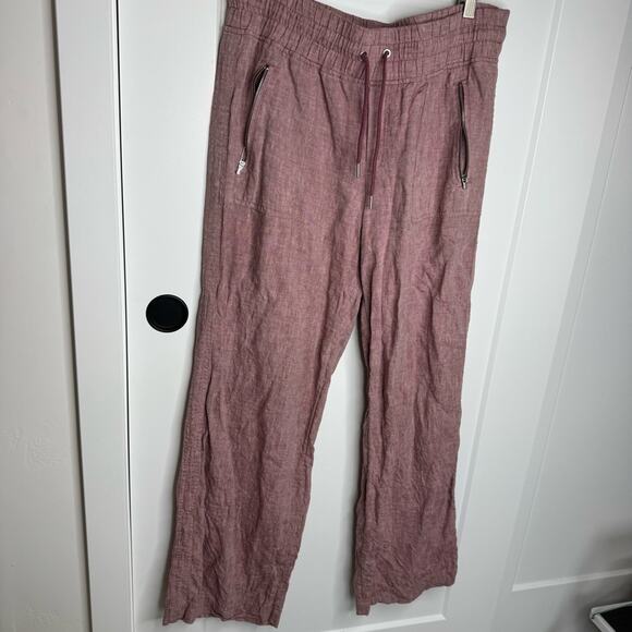 Athleta Cabo 100% Linen Wide Leg Pull On Pants Pink Tawny Rose Orchid Size 14 - Picture 2 of 6